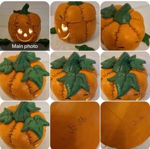 Vintage Large Ceramic Halloween Pumpkin Jack O Lantern Light